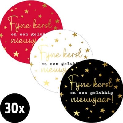 30x sluitsticker Fijne kerst en een gelukkig nieuwjaar! (3 varianten) | 40 mm | sluitzegel kerst | Kerst etiketten | Kerst | Sticker kerstkaart | Kerstkaarten sluiten