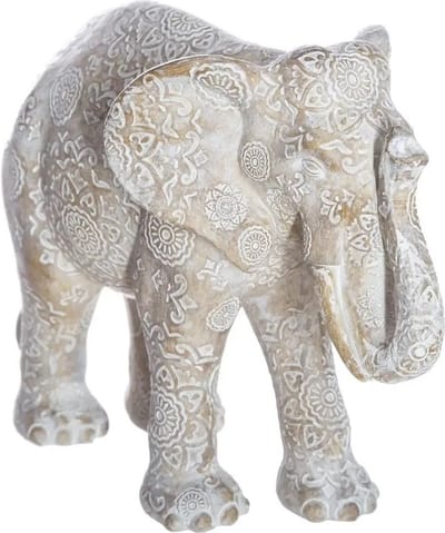 Olifanten dierenbeeldje/woondecoratie beige wit Mandala - 19 x 10 x 15 cm - Olifanten beeldjes