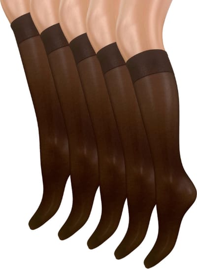 Panty kniekousen - 5 PACK - Zijdemat 15 Denier - Zwart - One Size