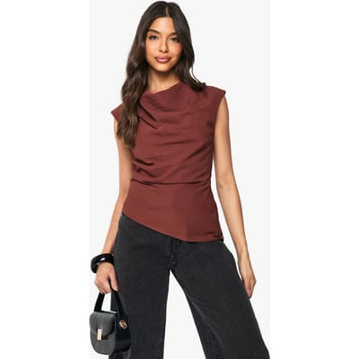 boohoo Dames Getextureerde geweven blouse met hoge halslijn | Rust | Maat: 6