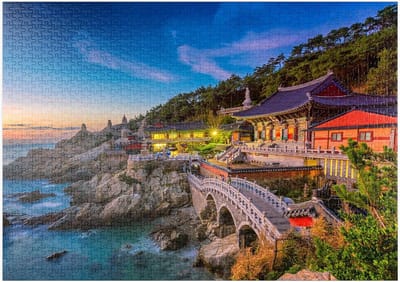 1000 Stukjes Puzzel Mooie Zonsopgang Tempel Busan Korea - Premium Legpuzzel