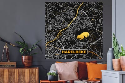 Muurstickers - Sticker Folie - Stadskaart - Harelbeke - Plattegrond - Goud - Kaart - 120x120 cm - Plakfolie - Muurstickers Kinderkamer - Zelfklevend Behang XXL - Zelfklevend behangpapier - Stickerfolie