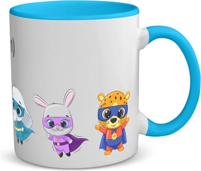 Akyol - dieren superhelden met eigen naam koffiemok - theemok - blauw - Superhelden - kinderen - leuke cadeau voor iemand die van houdt van superhelden - verjaardagscadeau - kado - gift - 350 ML inhoud