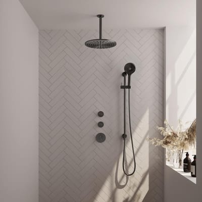 Brauer Gunmetal Carving Thermostatische Regendoucheset Inbouw - Hoofddouche 30 cm - Handdouche 3 Standen - Doucheslang - Geintegreerde Glijstang - Gunmetal