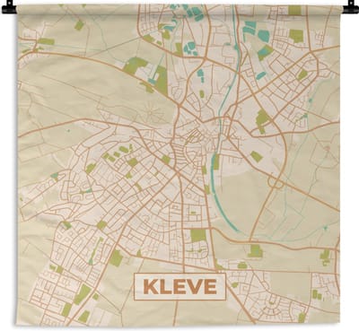 Wandkleed - Wanddoek - Kleve - Vintage - Kaart - Stadskaart - Plattegrond - 180x180 cm - Wandtapijt