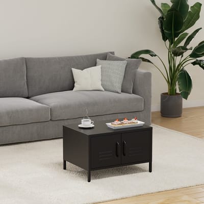 Lendo Online Salontafel - Koffietafel - Bijzettafel - Industriële Kast - Tafel - Table Basse - Woonkamer tafel - Industrieel - Bijzettafeltjes - Dressoir - 68x50x43,5 cm (LxBxH) - Gepoedercoat staal - Metaal - Zwart