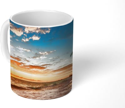 Mok - Koffiemok - Strand - Zonsondergang - Zee - Palmboom - Mokken - 350 ML - Beker - Koffiemokken - Theemok