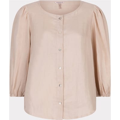 EsQualo Blouse R-neck Linen Sand Maat: XS | Longsleeves Outlet | Dames | Beige