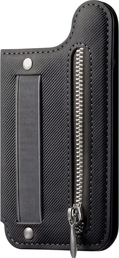 Flip Card Bag Phone Case met Rits en Polsband – Zwart – Multifunctionele Telefoonhoes met Kaarthouder, Portemonnee, Desktop Stand – Geschikt voor Meerdere Kaarten, Compact en Draagbaar
