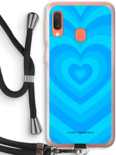 Case Company® - Hoesje met koord geschikt voor Samsung Galaxy A20e hoesje met Koord - Hart Blauw - Telefoonhoesje met Zwart Koord - Bescherming aan alle Kanten en Over de Schermrand