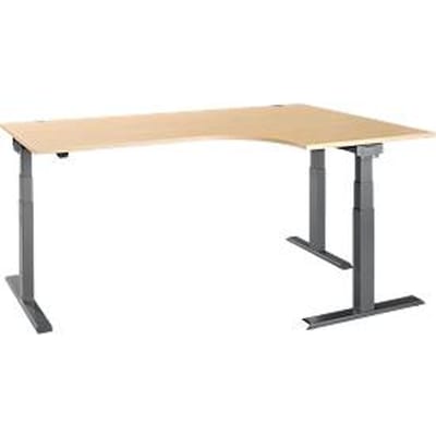 Hoekbureau ERGO-T 2.0 - elektrisch in hoogte verstelbaar - 90° hoek rechts - B 2000 x H 640-1300 mm - T voet antraciet - ahorn decor - ons merk Schäfer Shop Select