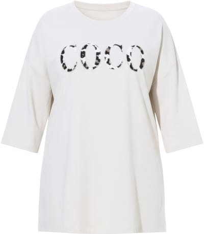 MIAMODA - Dames - T-shirt oversized COCO leo-applicatie - Grijsbeige - Maat 46+