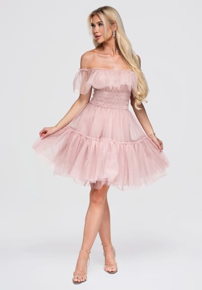 LARICA Jurk - Slim Fit - Korte Mouw - Rits Roze L