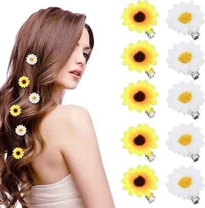 16-delige Haarspeldenset met Mini Zonnebloemen en Bloemen voor Bruiloften en Feestjes, Haaraccessoires voor Vrouwen en Meisjes