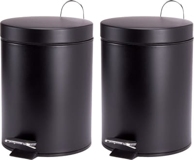 MSV Prullenbak/pedaalemmer - 2x - metaal - zwart - 3 liter - 17 x 25 cm - Badkamer/toilet