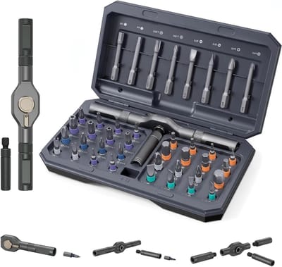 Allecto Plus - 42-delige Magnetische Schroevendraaierset - Ratel Schroevendraaiers - Multifunctionele Reparatieset voor Meubels - Inclusief 40 Bits