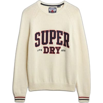 Superdry Wijdvallende Gebreide Trui met Tekst en Ronde Hals Wit Grootte: 38