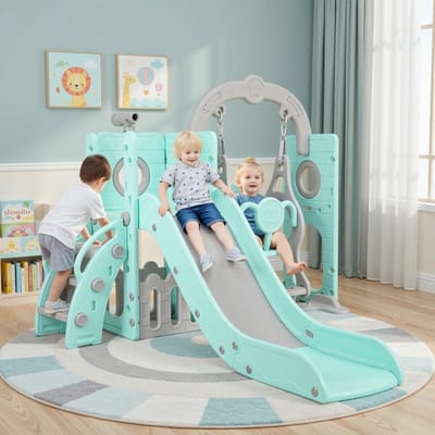 5-in-1 Kinderglijbaan met Schommel en Klimrek voor Peuters - Multifunctionele Speeltoestellen voor Binnen en Buiten