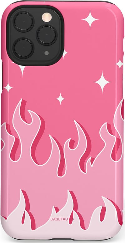 Casetastic Hoesje Geschikt voor Apple iPhone 11 Pro - Stijlvolle Beschermende Duo-layer Case - Roze Vlammen