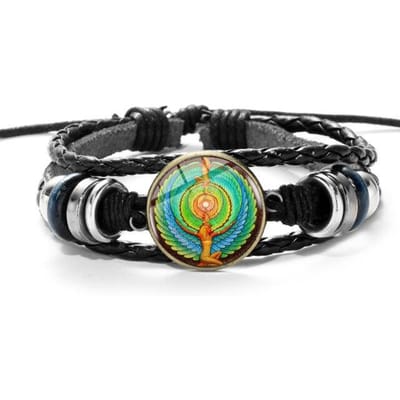 Bracelet vintage scarabée égyptien symbole de force Égypte antique punk bracelets en cuir noir tissé bracelets à boutons en verre black