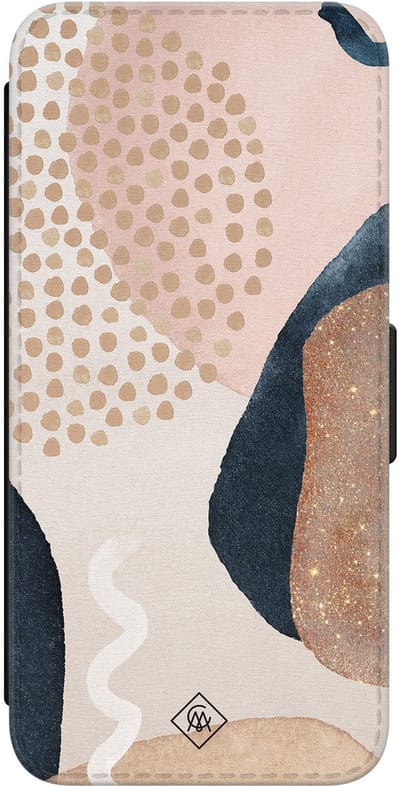 Casimoda® bookcase - Geschikt voor Samsung Galaxy S24 - Hoesje met pasjeshouder - Abstract Dots - Bruin/beige - Kunstleer