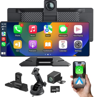 GS Goods Carplay Scherm - Dashcam voor auto – Carplay – Apple Carplay – Android Auto – Touchscreen – Inclusief Achteruitrijcamera & 4K Dashcam – 10.26 Inch – Zwart
