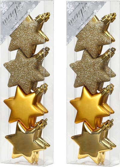 16x stuks kunststof kersthangers sterren goud 6 cm kerstornamenten - Kunststof ornamenten kerstversiering