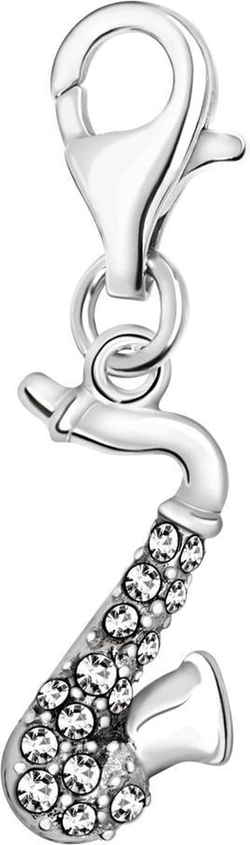 Quiges – 925 - Zilver – Charm - Bedel - Hanger - 3D Muziek Instrument Saxofoon - met – sterling - zilver - karabijnslot - geschikt - voor -Bedelarmband HC105
