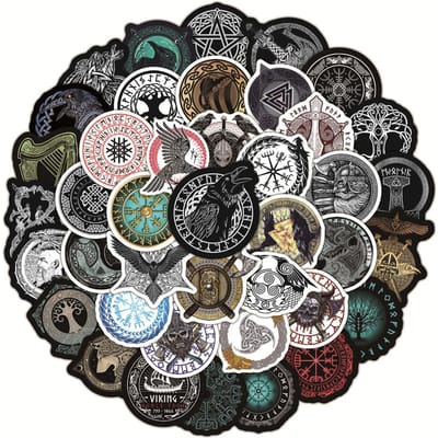 50 100 Stuks Mysterieuze Viking Piraten Stijl Stickers Vorst Noorse Reuzenwolf Verdediging Totem Symbool Rune Speelgoed Coole Decal Sticker gray