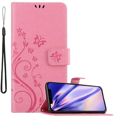 Cadorabo Hoesje geschikt voor Apple iPhone 12 MINI in BLOEMEN ROZE - Beschermhoes in bloemmotief met magnetische sluiting, standfunctie en kaartsleuven Book Case Cover Etui