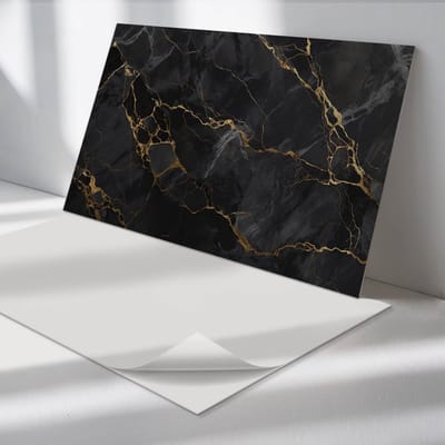 Wallfluent Vinyl Wandpaneel - Elegant geaderd marmer Zelfklevend Wandpaneel - 100 cm x 50 cm - Zwart PVC wandpaneel - Set van 1 - Rechthoekig Wandbekleding Vinyl - Texturen Wandpaneel - PVC Muurpaneel - Wandpaneel Keuken en Badkamer