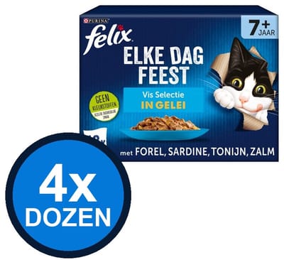 4x Felix - Elke Dag Feest In Gelei Senior Vis Selectie Multipack - Kattenvoer Natvoer - 1.02 kg