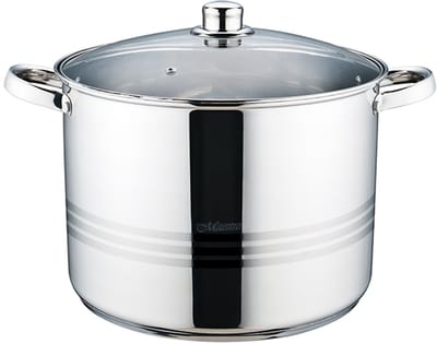 Maestro Soeppan met Glasdeksel - 14 Liter - Ø 30 cm - Roestvrij Staal (RVS) - Geschikt voor Inductie & Alle Warmtebronnen - Zilver