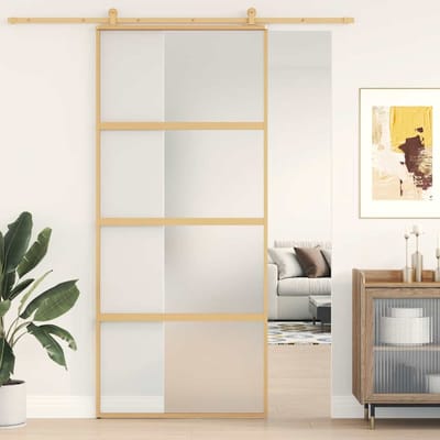 vidaXL - Schuifdeur - 90x205 - cm - mat - ESG-glas - en - aluminium - goudkleurig