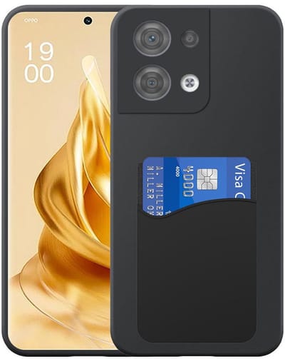 Geschikt voor Oppo Reno 9 Pro Plus Telefoonhoesje met Siliconen Pasjeshouder - Flexible Back Cover Case Siliconen TPU with Silicone Cardslot - Zwart - Smartphonica geschikt voor Oppo Reno 9 Pro Plus
