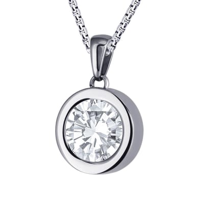 Quiges 12mm Mini Munt Hanger Zilverkleurig RVS Glans met Zirkonia Transparant Munt en Ketting Ankerketting 42-46cm - SLSHS414