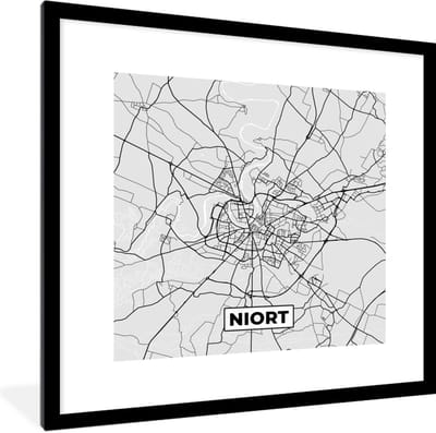 Fotolijst incl. Poster - Frankrijk - Plattegrond - Kaart - Niort - Stadskaart - 40x40 cm - Posterlijst