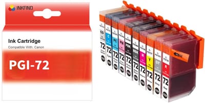 INKFIND PGI-72 inktcartridge multipack (10 Pack) compatibel met Canon PGI-72 PGI72 (10-Pack PBK MBK C M Y PC PM R GY CO) Geschikt voor Canon Pixma Pro-10 - 10 Pack