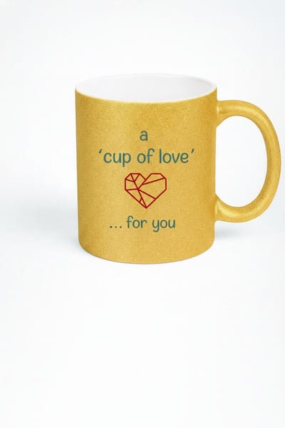 Gouden Glitter Mok 'Cup of Love' & Geometrisch Hart Design - Liefdevol Cadeau