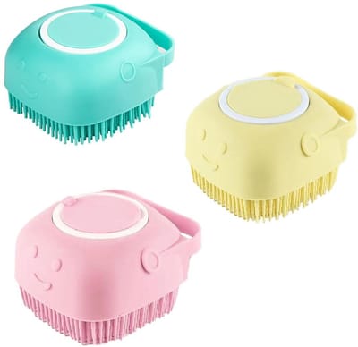 GELLDG 3 stuks Huisdier shampoo borstel - Bubbelbadborstel - Hondenzeepdispenser met zeepdispenser - Badborstel - Siliconen materiaal - Hondenbenodigdheden - Met ringvormige handgreep - Geschikt voor honden en katten
