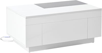 Salontafel 80x50x35,5cm Tafel Koffietafel Zwart Wit MDF Modern Ontwerp Hoogglans Afwerking Led Verlichting Uitrekbare Tafelblad Verstopt Opbergruimte 16 Kleur Instelbaar Lichtband Voor Woonkamer