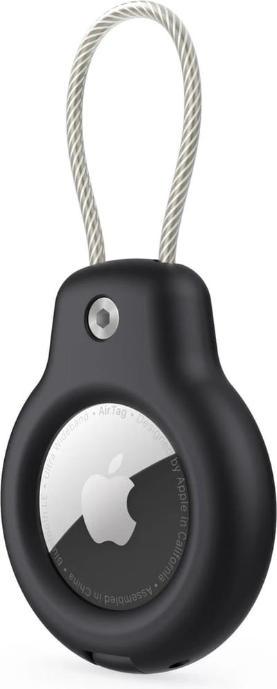 WiseGoods Luxe Hoes Voor Apple AirTag Met Staalkabel - Staaldraad Sleutelhanger Voor Airtags - Airtag-Sleutelhanger Outdoor Zwart