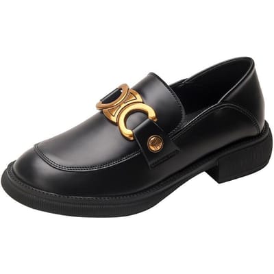Retro Britse Stijl Instappers Dames Dikke Hak Zwart Instappers Twee-manier Kleine Leren Schoenen Dames 40