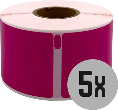 DULA Dymo kompatible Etiketten, S0722400 99012, 36 x 89 mm, Rosa, Permanent, 5 Rollen, 260 Etiketten pro Rolle