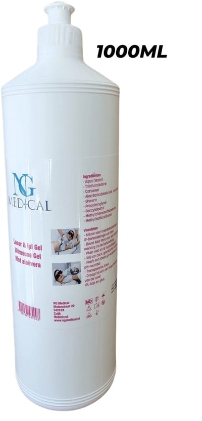 ULTRASOUND GEL PREMIUM 1000ml met aloe vera- Compatibel RF, HIFU en EMS LASER IPL Gel 1000ml | Diode Laser ontharing Gel | Gel NG Medical