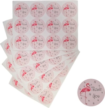 120x Flamingo Stickers Op Vel - 38mm - Thank You Flamingo - Sluitsticker - Sluitzegel - Cadeau Sticker - Roze Flamingo - 120 Stuks