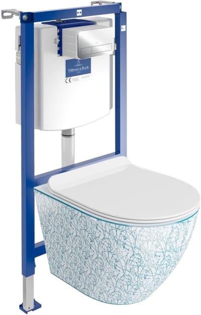 Villeroy&Boch Inbouwreservoir Complete Toiletset ViConnect H112 - Inbouw WC Hangtoilet Wandcloset SOFI SLIM KRESZ - Bedieningsplaat Chroom - Voorwandelement voor toilet - Installatiesysteem