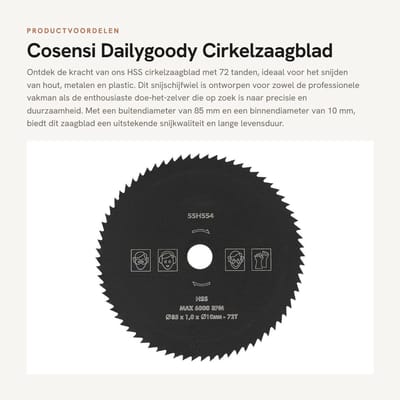 Dailygoods- Cirkelzaagblad HSS 72 Tanden - Buitendiameter 85 mm - Binnendiameter 10 mm - Snijden Hout/Kunststof - Hoogwaardige Kwaliteit - Geschikt voor Hoge Snelheid - Zaagblad