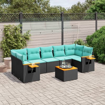 vidaXL - 8-delige - Loungeset - met - kussens - poly - rattan - zwart