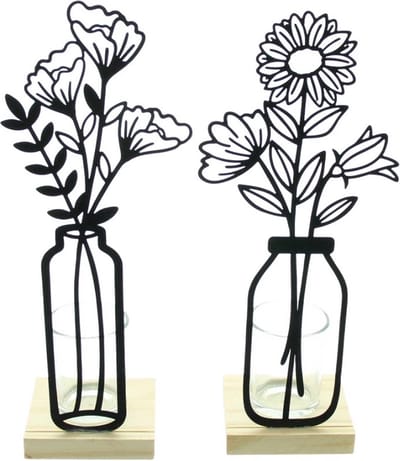 Cosy Creations Set van 2 zwarte metalen theelichthouders "Bloemen"